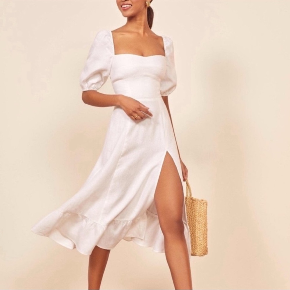 Reformation Women's Belgium Puff-Sleeve Linen Dress